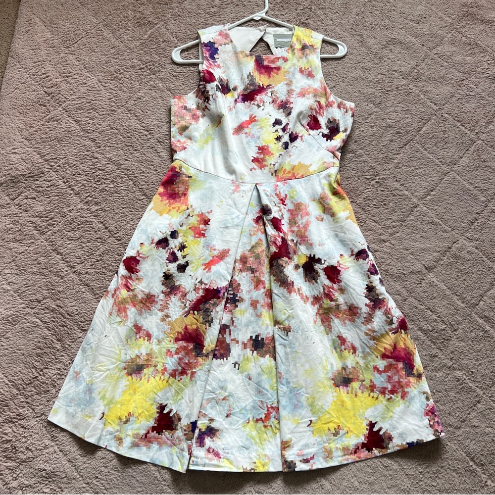Hunter Bell Kukka Tea Abstract Floral‎ Dress Wedding Guest Preppy Elegant Size 8